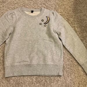 J.CREW CELESTIAL PATCHES GREY SWEATSHIRT STARS AND MOON. SIZE: M. ITEM #G8830.